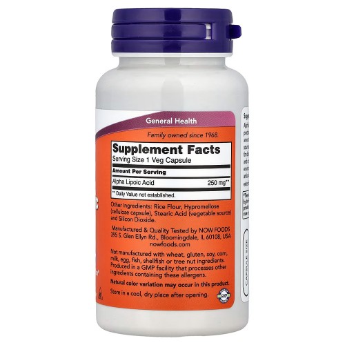 NOW Foods, альфа-липоевая кислота, 250 мг, 60 вегетарианских капсул